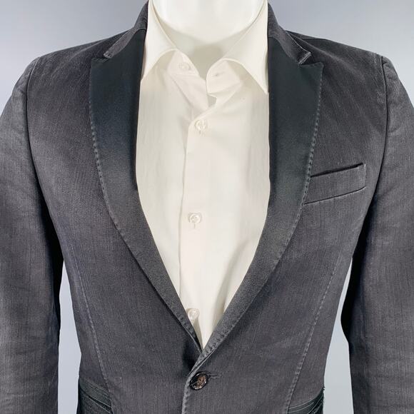 CoSTUME NATIONAL Size 36 Black Cotton Blend Peak Lapel Sport Coat - Picture 2 of 11